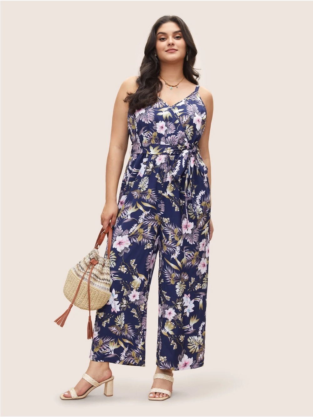 BloomChic Plus Size 2XL Floral Belted Pocket Wrap Cami Jumpsuit us18-20